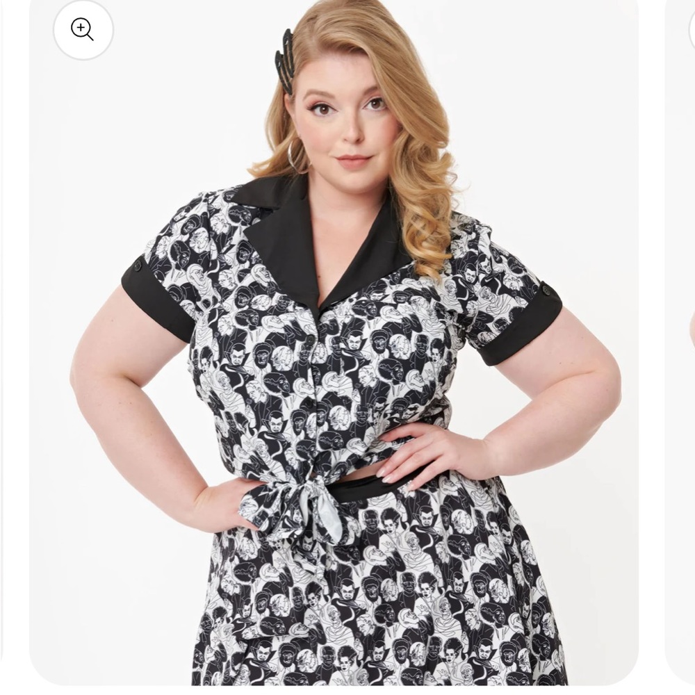 unique vintage x universal monster horror icon print crop top and skirt